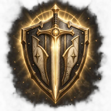 Devotion Aura paladin shield with a glowing golden sword and holy aura
